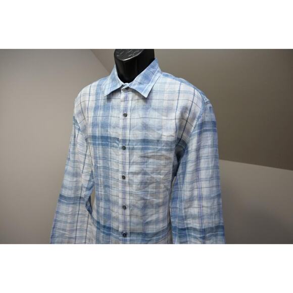 Banana Republic 100% Linen Button Up Shirt Plaid Long Sleeve Mens Sz Large - Picture 3 of 11